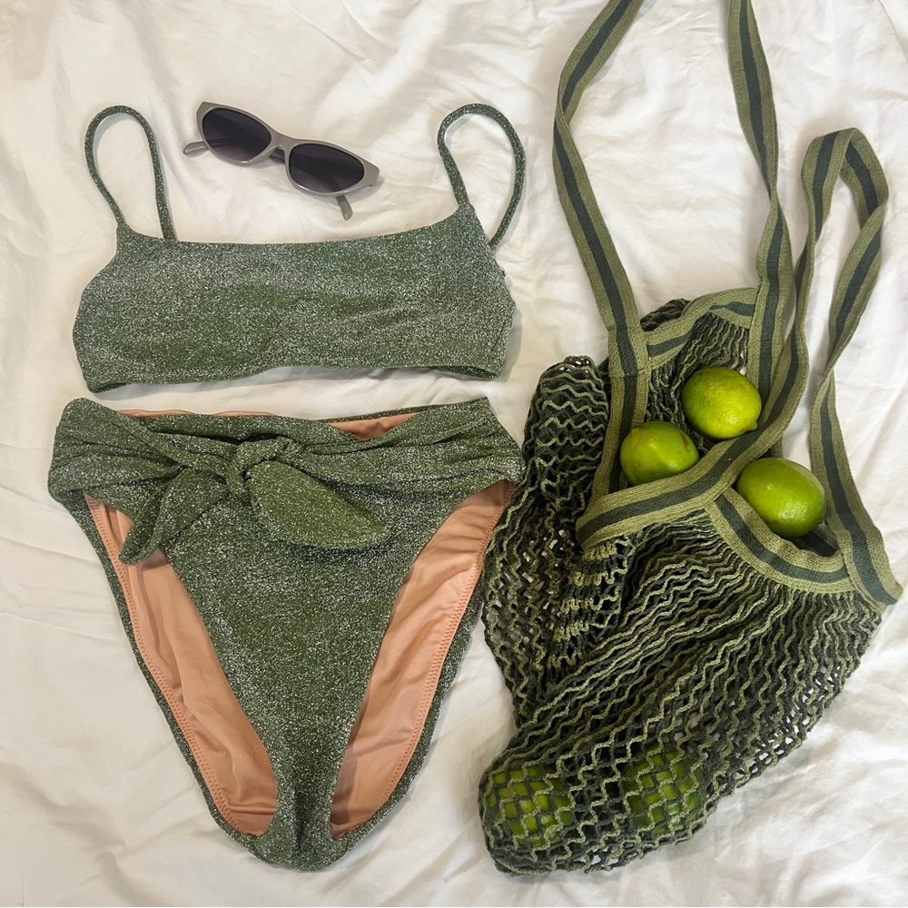 NWT - JCrew Green Metallic bikini bottoms